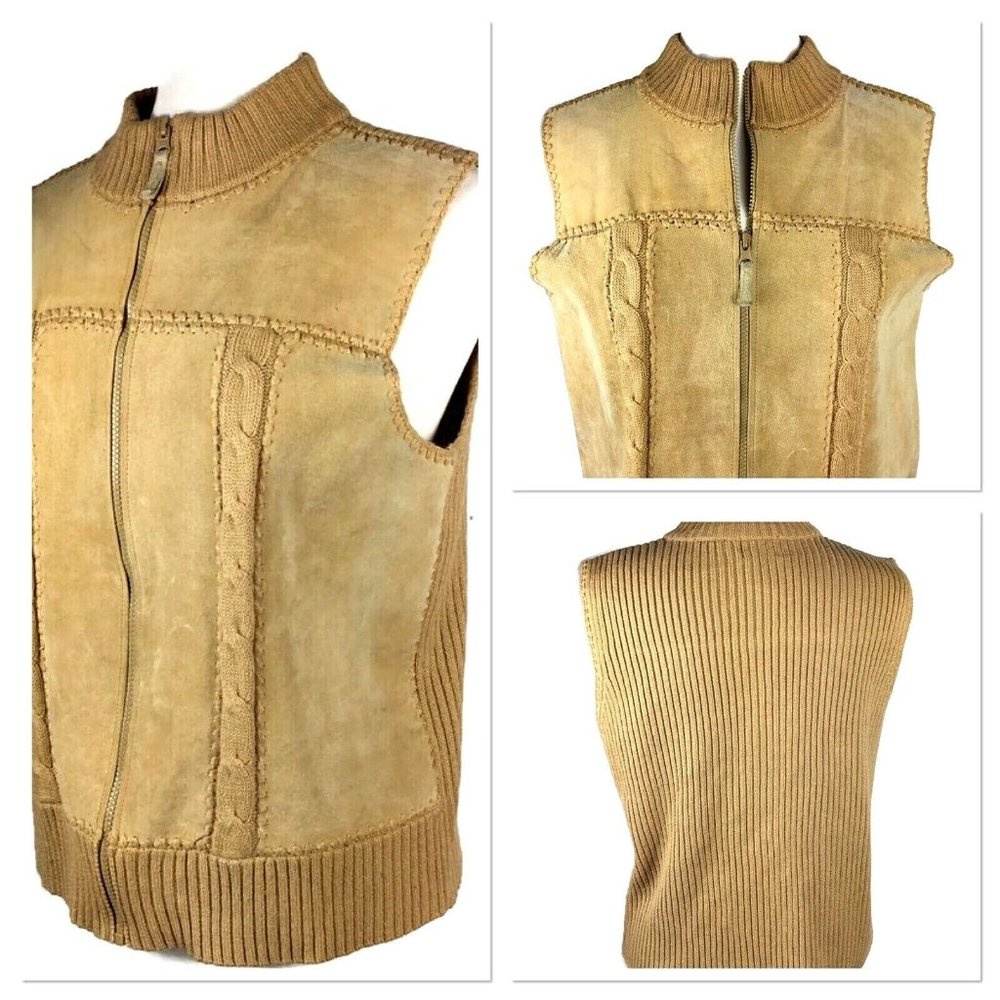 Vtg. Designers Studio original Tan 100% suede front vest size L zip front Boho